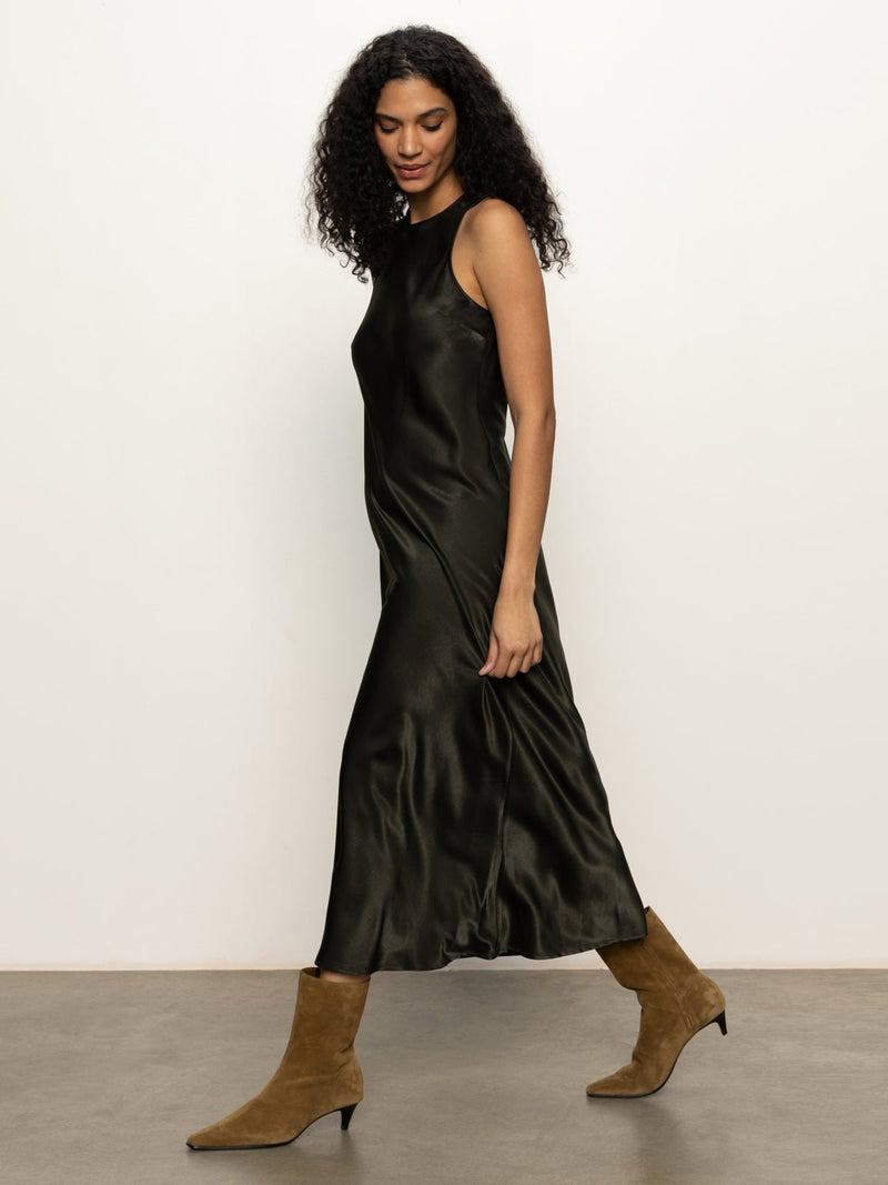 Everyday Satin Dress Black Olive alt 2