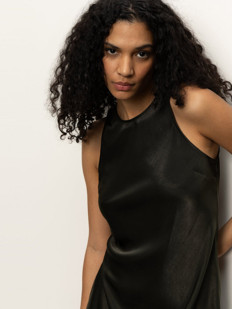 Everyday Satin Dress Black Olive alt 4