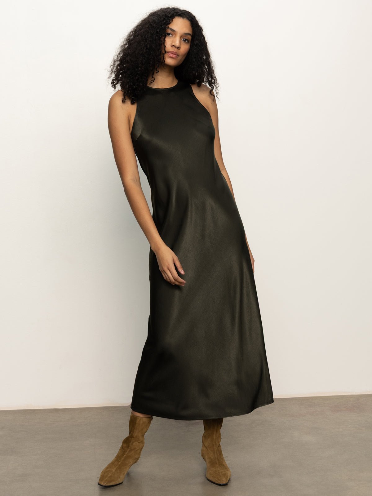 Everyday Satin Dress Black Olive - Sanctuary Clothing