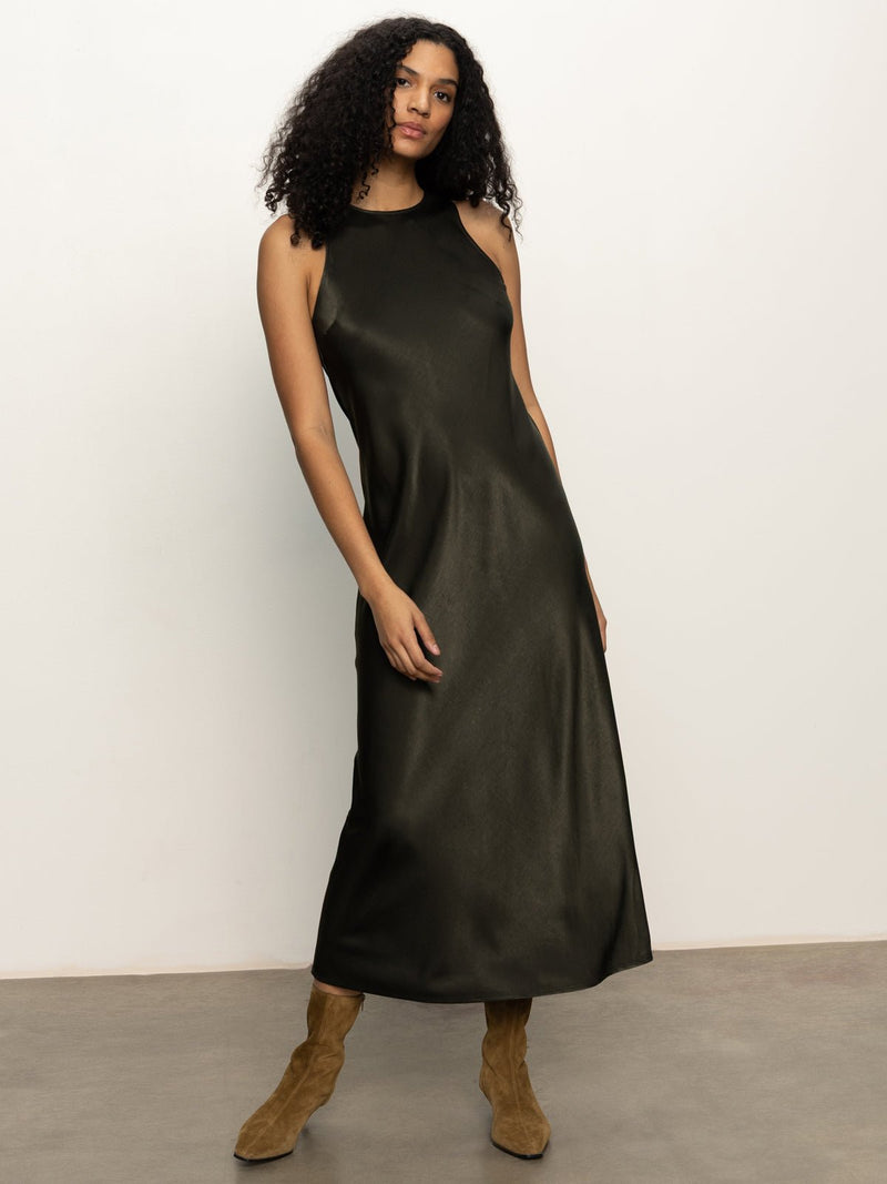 Everyday Satin Dress Black Olive