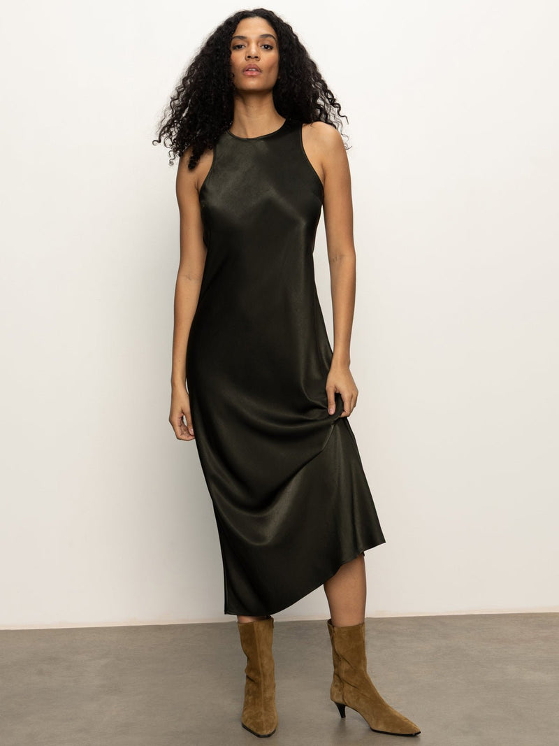 Everyday Satin Dress Black Olive alt 3