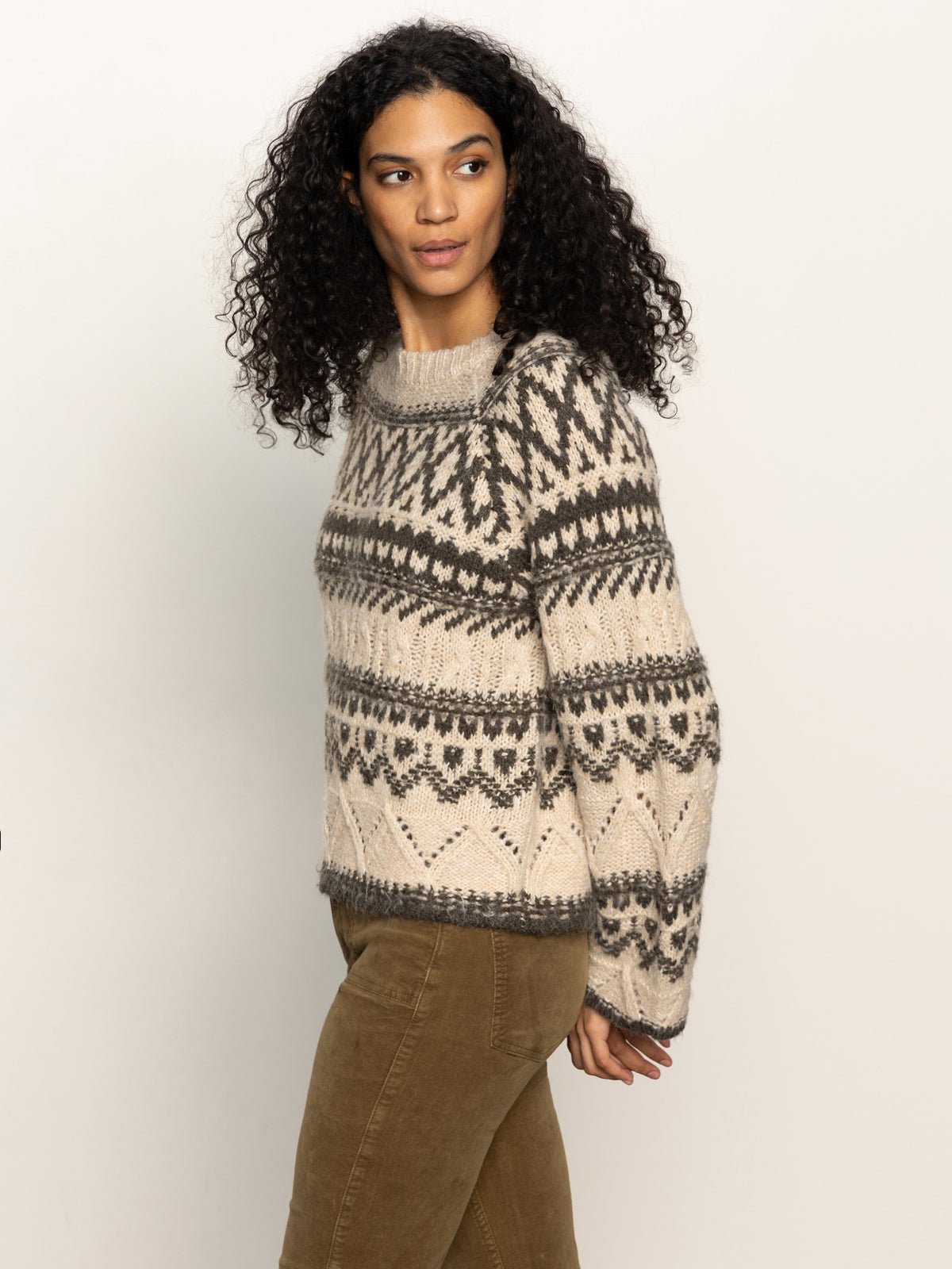 Fairisle Crew Neck Sweater Light Oat Multi - Sanctuary Clothing
