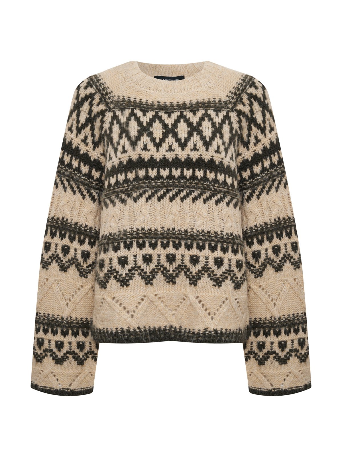 Fairisle Crew Neck Sweater Light Oat Multi - Sanctuary Clothing