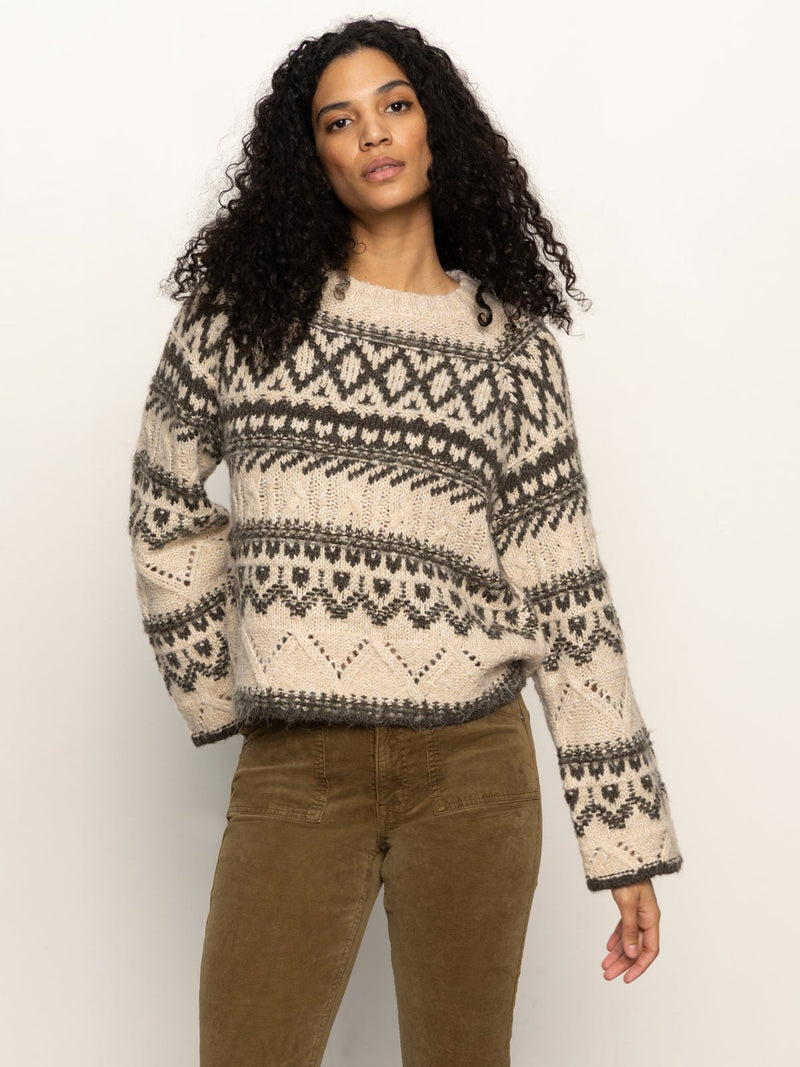 Fairisle Crew Neck Sweater Light Oat Multi alt 1