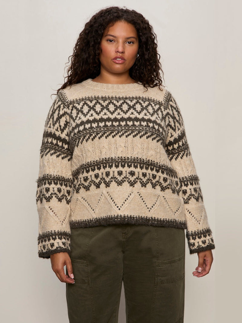 Fairisle Sweater Light Oat Multi Extended Sizing alt 1