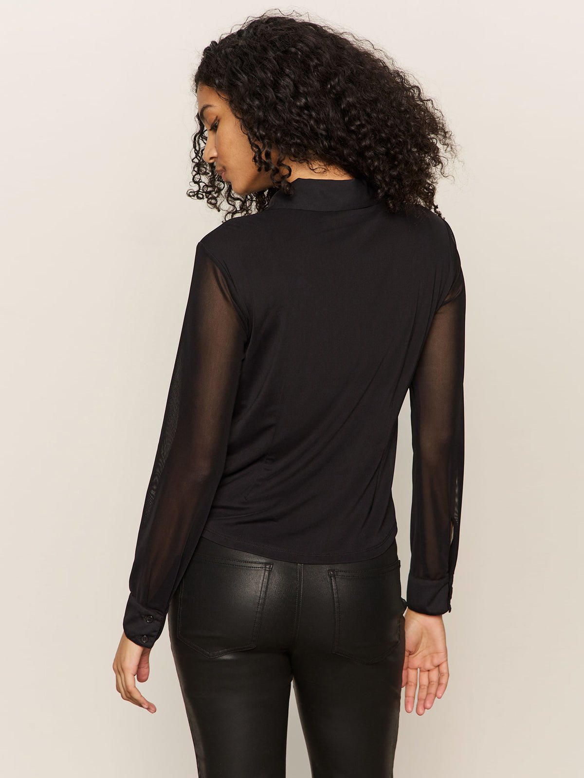 Fitted Mesh Button Down Top Black - Sanctuary Clothing