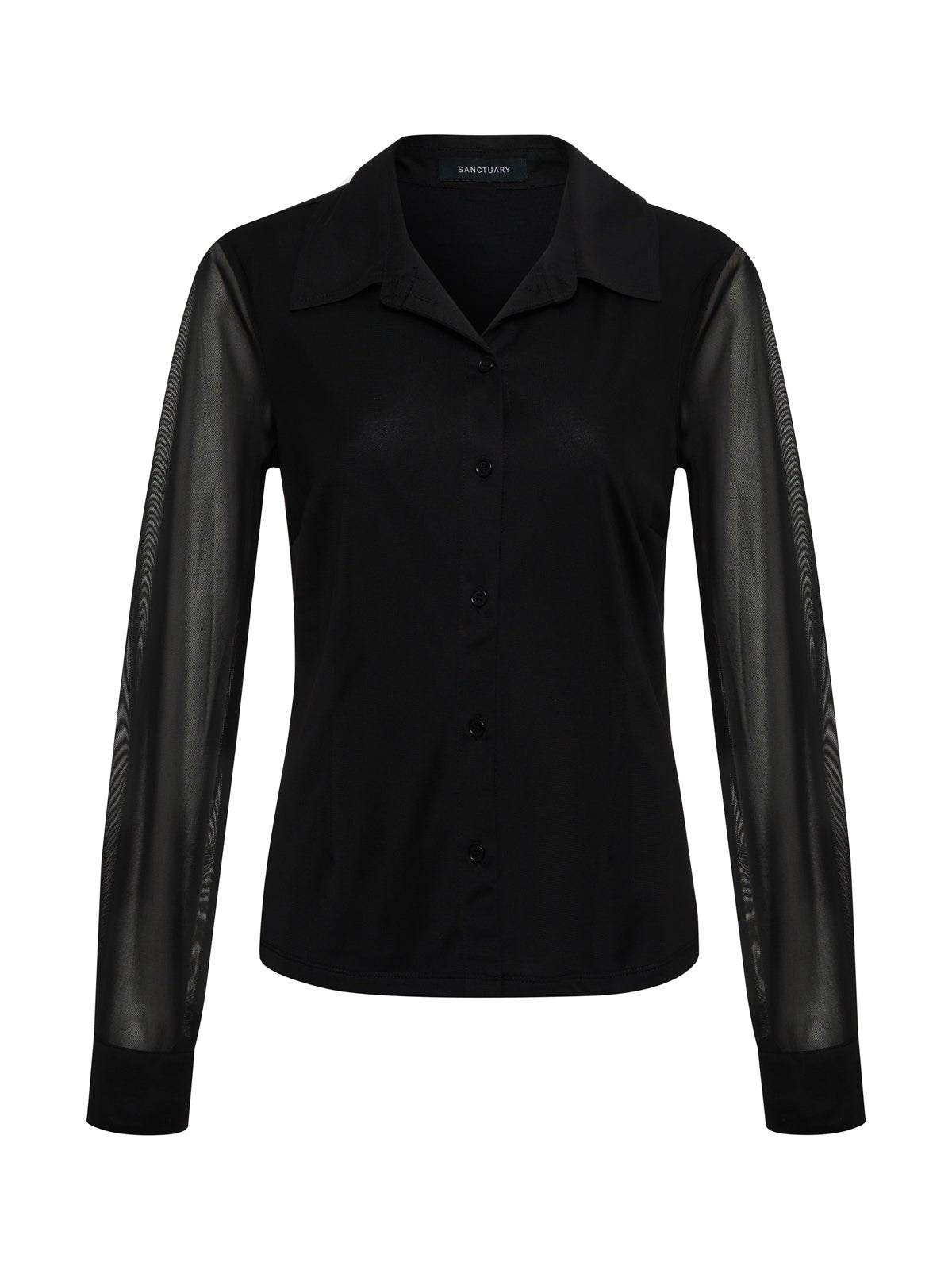 Fitted Mesh Button Down Top Black - Sanctuary Clothing