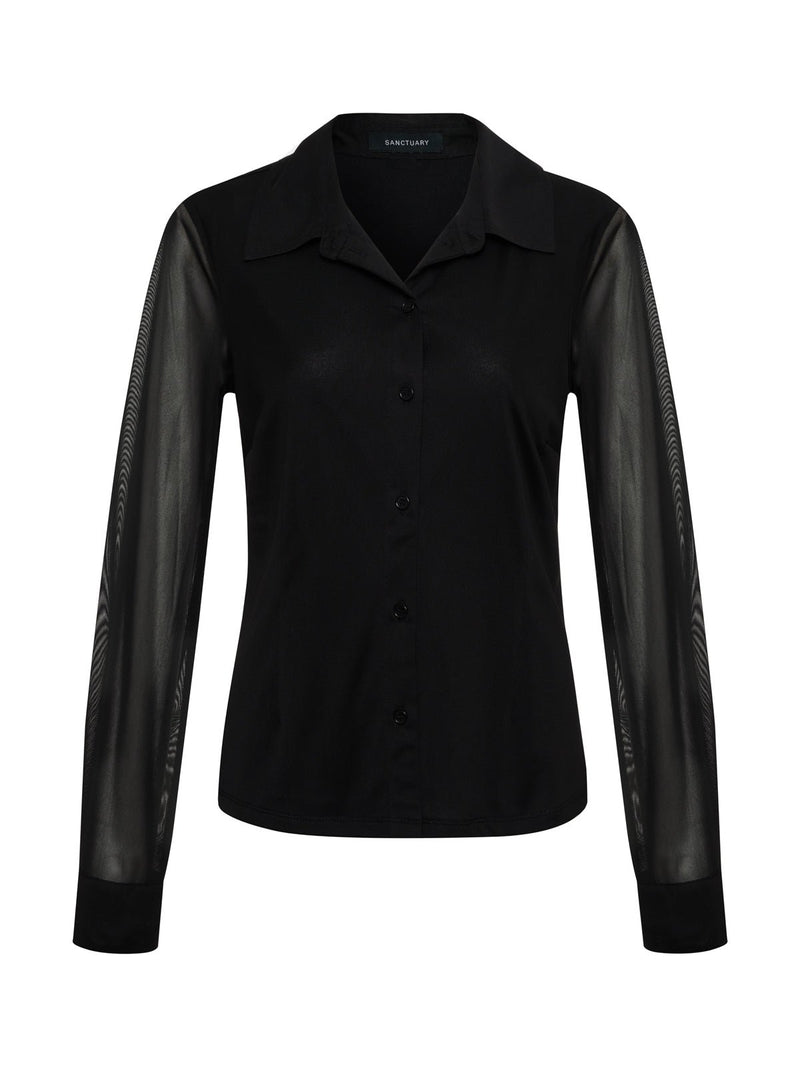 Fitted Mesh Button Down Top Black alt 5