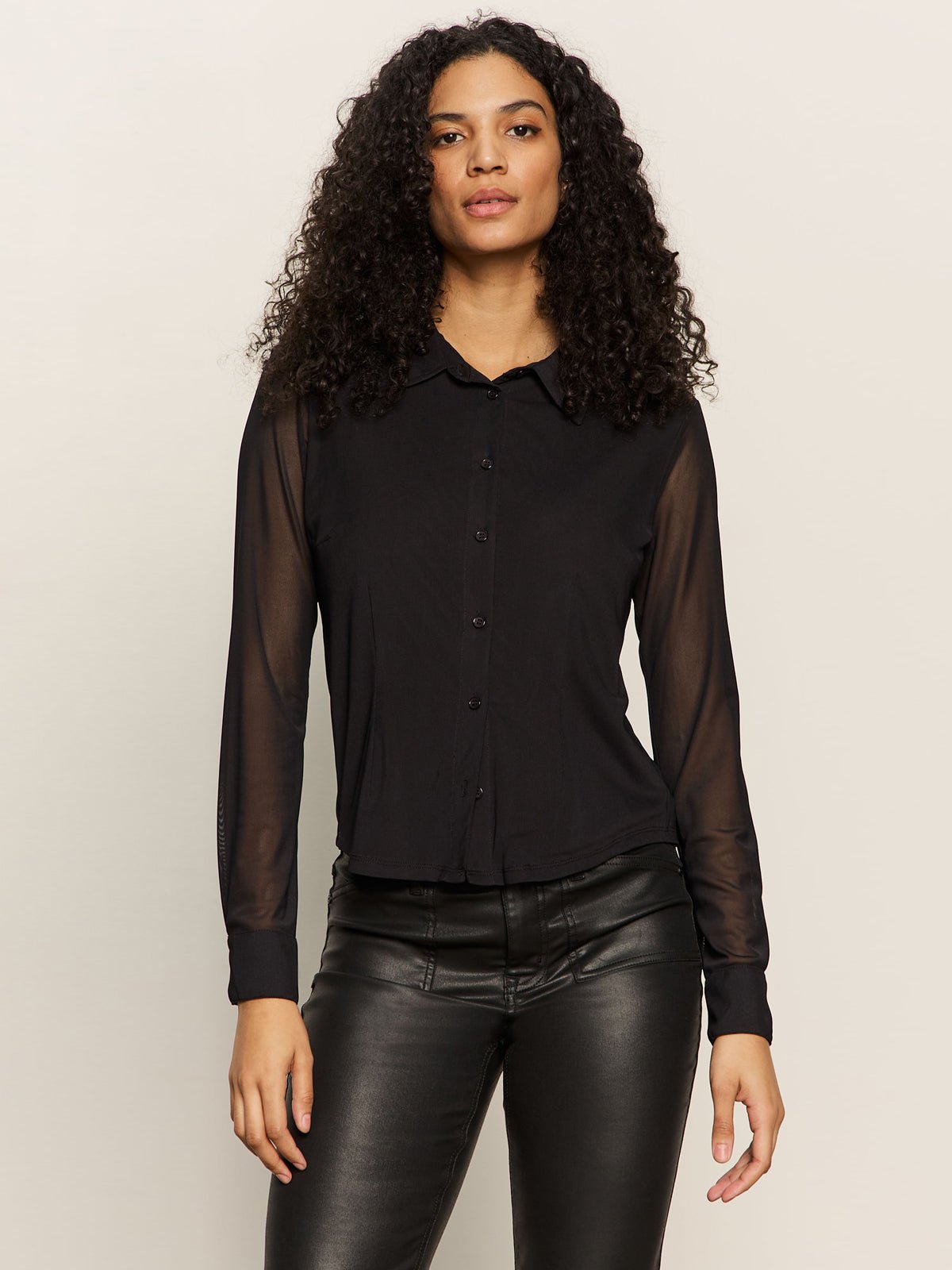 Fitted Mesh Button Down Top Black - Sanctuary Clothing