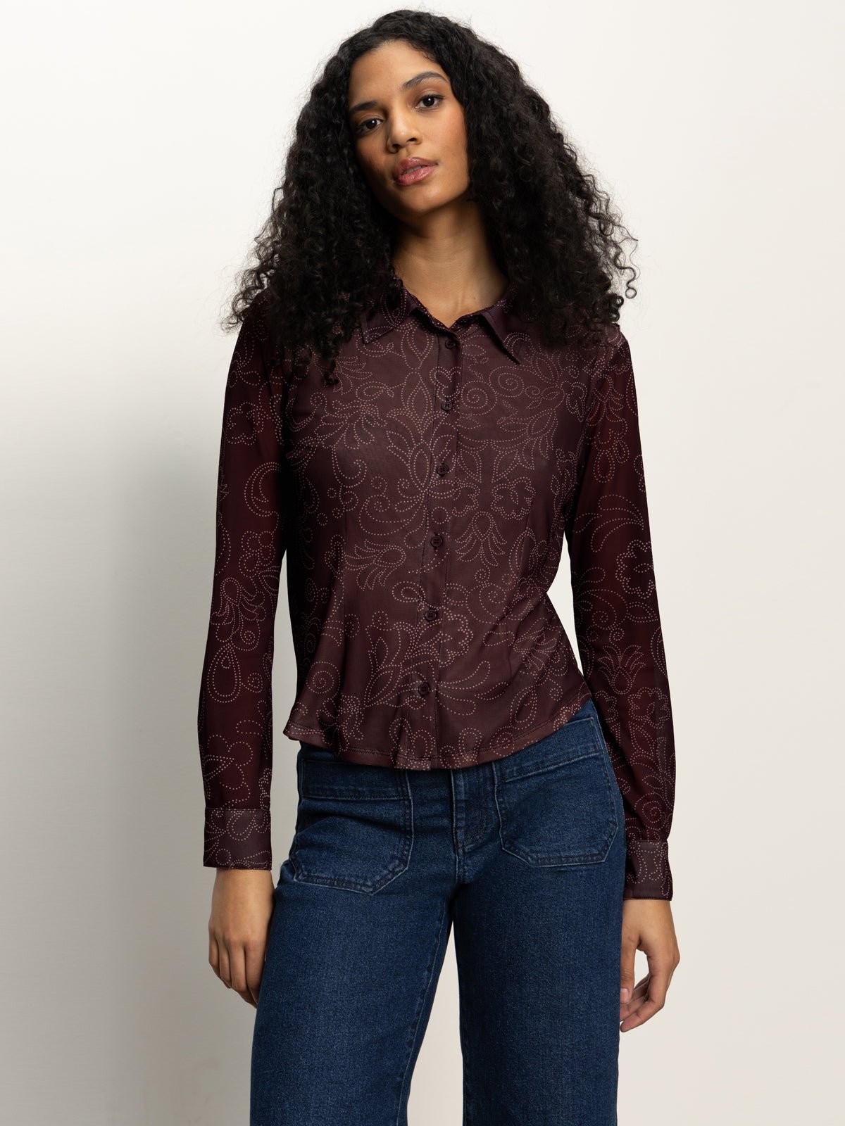 Fitted Mesh Button Down Top Boheme - Sanctuary Clothing