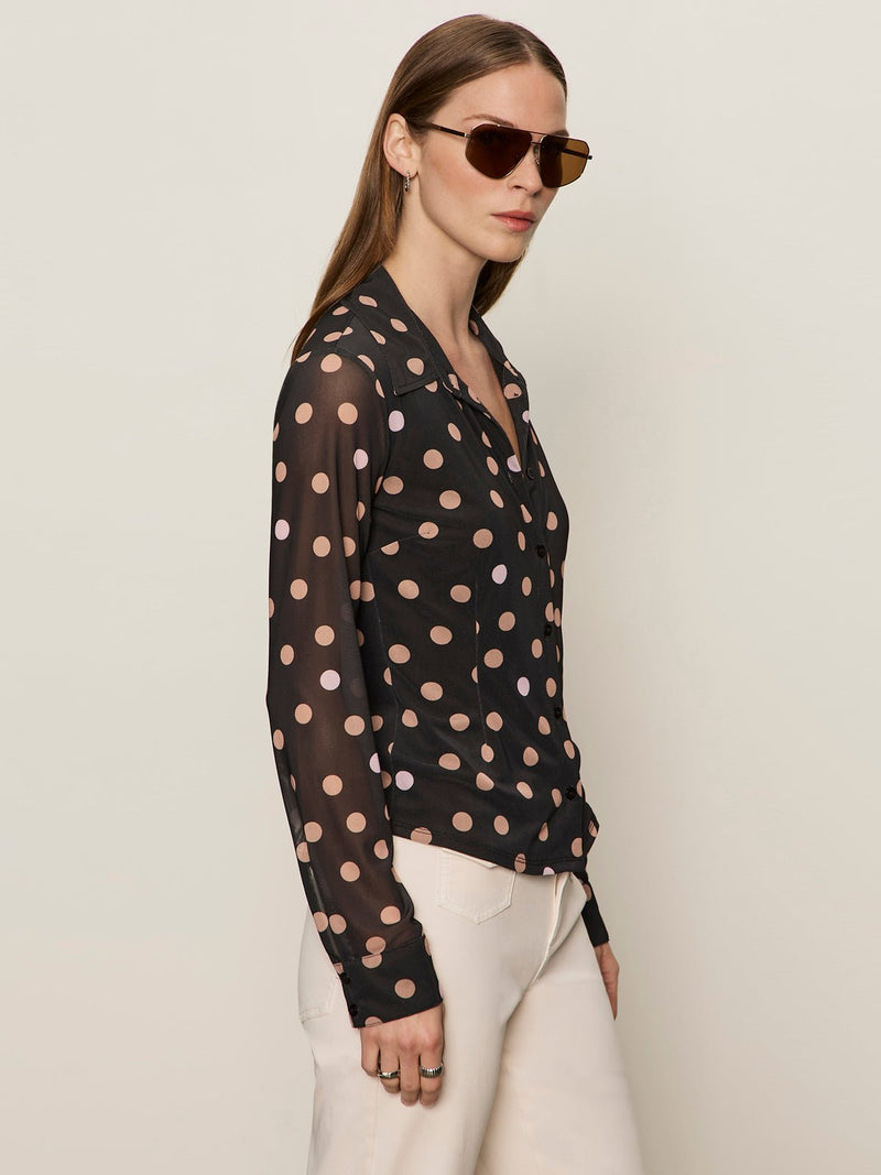 Fitted Mesh Button Down Top Popspot alt 2