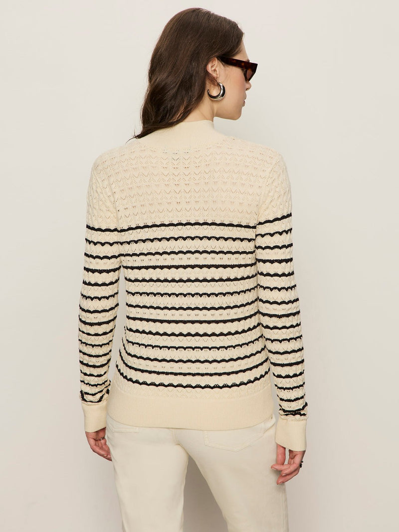 Forever Striped Mock Neck Vanilla Creme With Black Stripe alt 3