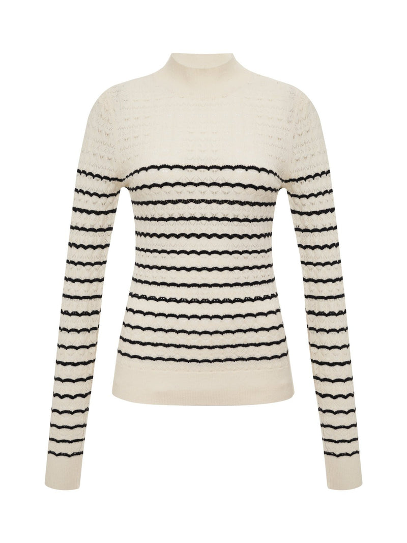 Forever Striped Mock Neck Vanilla Creme With Black Stripe alt 6