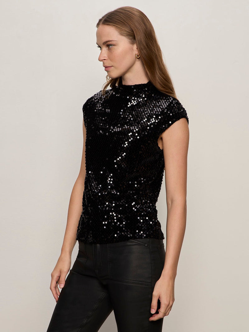 Funnel Neck Sequin Top Black alt 2