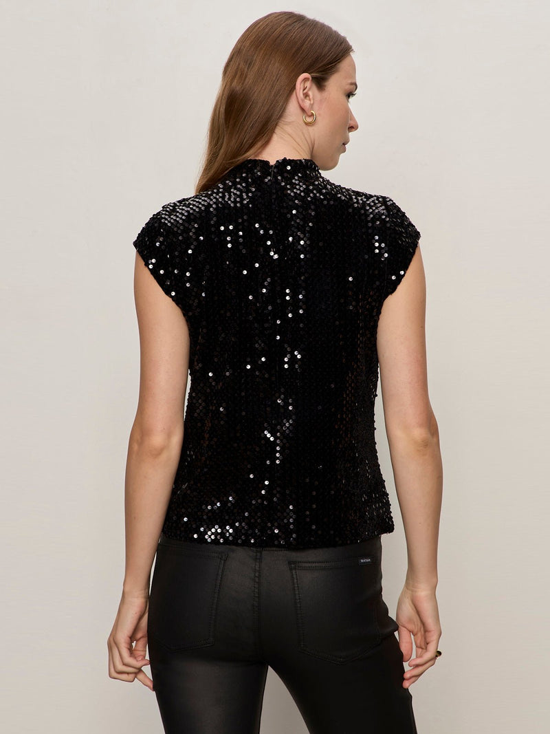 Funnel Neck Sequin Top Black alt 1