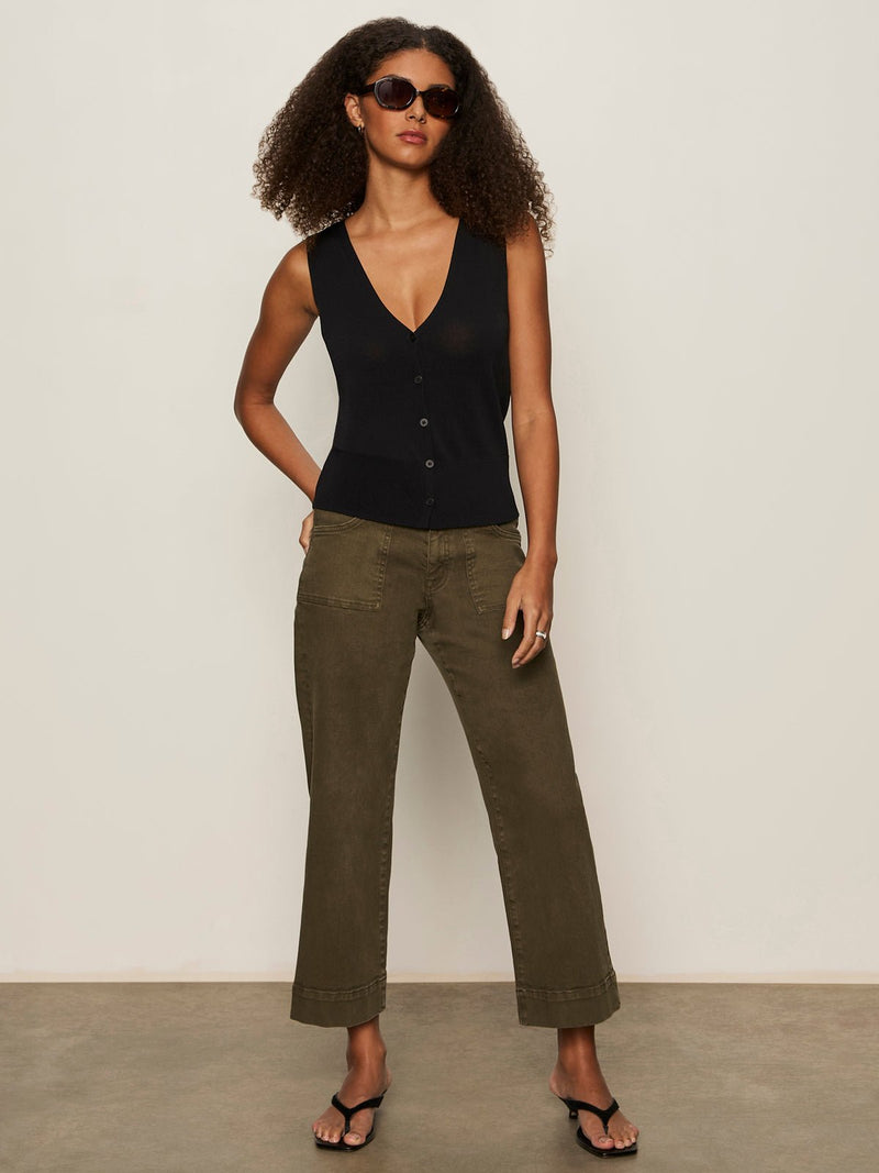 Knitted Button Front Top Black alt 4