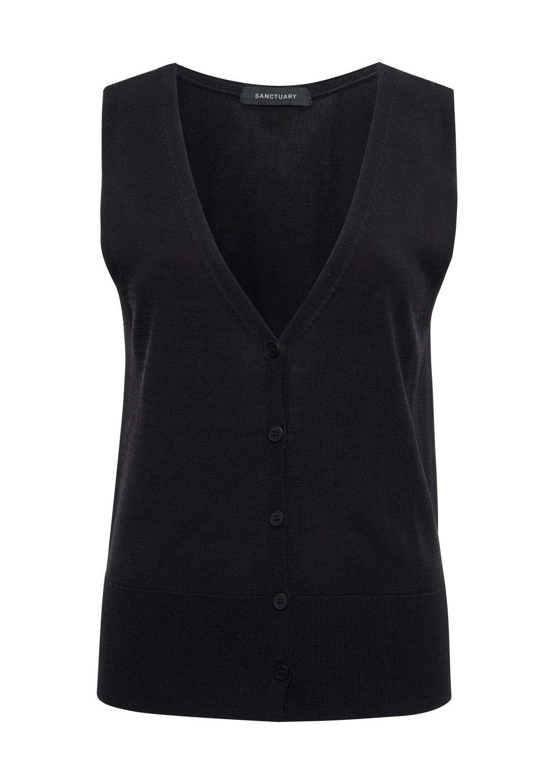 Knitted Button Front Top Black - Sanctuary Clothing