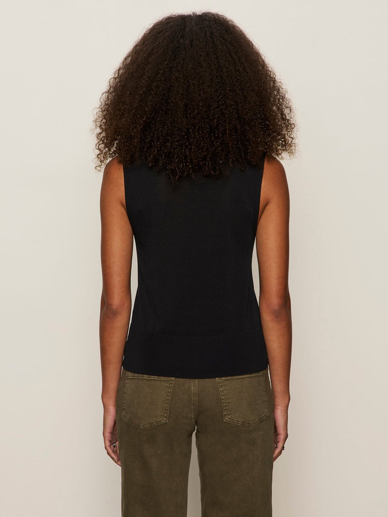 Knitted Button Front Top Black alt 3