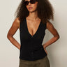 Knitted Button Front Top Black - Sanctuary Clothing