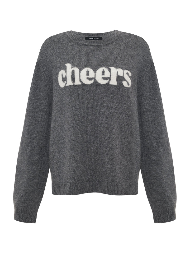 Life Of The Party Cashmere Sweater Heather Charcoal With Chalk alt 3