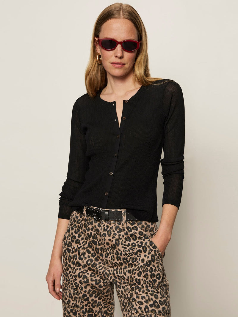 Lightweight Ribbed Cardi Black