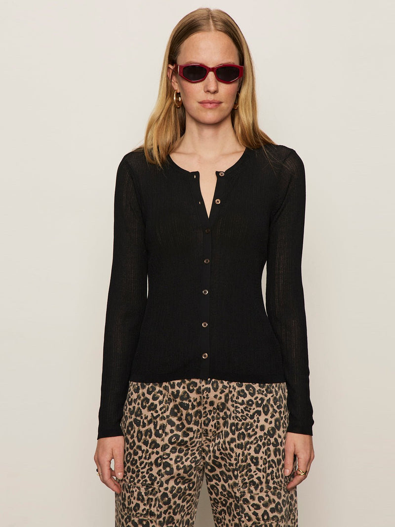 Lightweight Ribbed Cardi Black alt 1