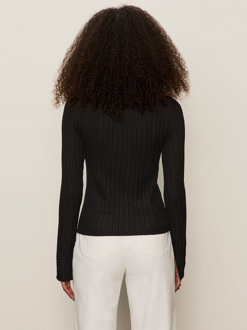 Long Sleeve Boatneck Textured Top Black alt 3