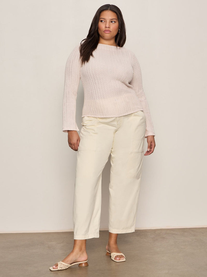 Long Sleeve Boatneck Textured Top Pink Milk Extended Sizing alt 2