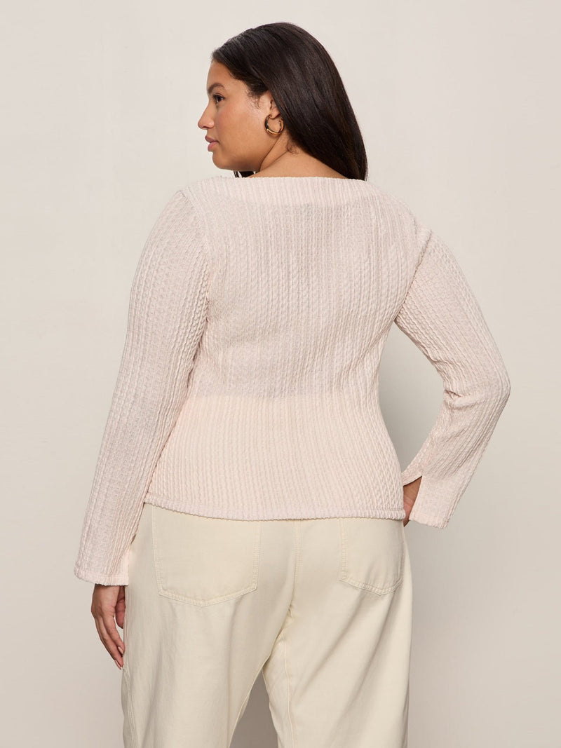 Long Sleeve Boatneck Textured Top Pink Milk Extended Sizing alt 1