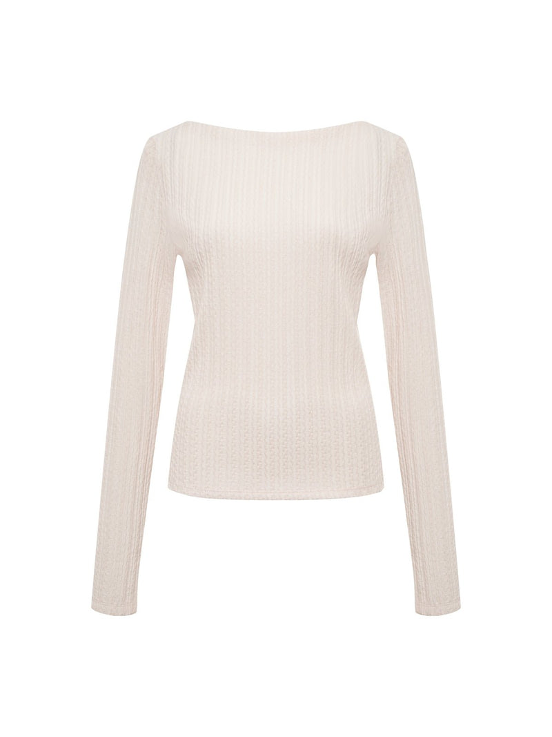 Long Sleeve Boatneck Textured Top Pink Milk Extended Sizing alt 3