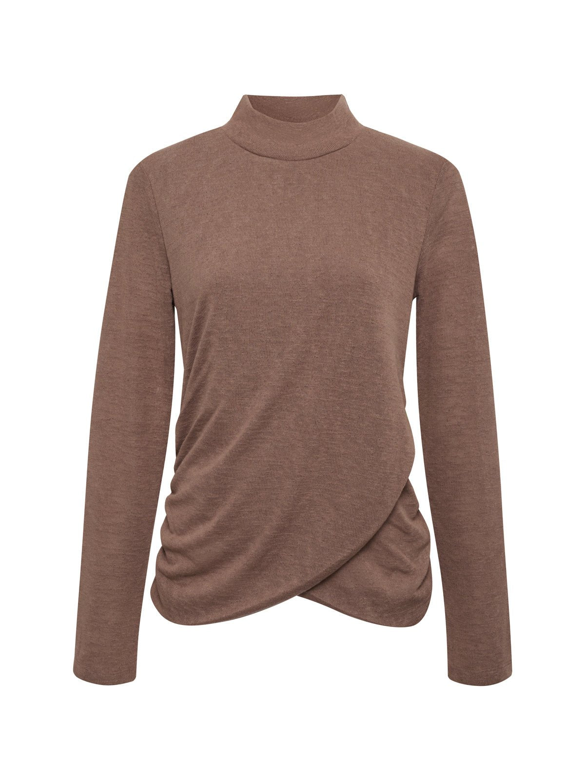 Long Sleeve Draped Mock Neck Top Mocha - Sanctuary Clothing