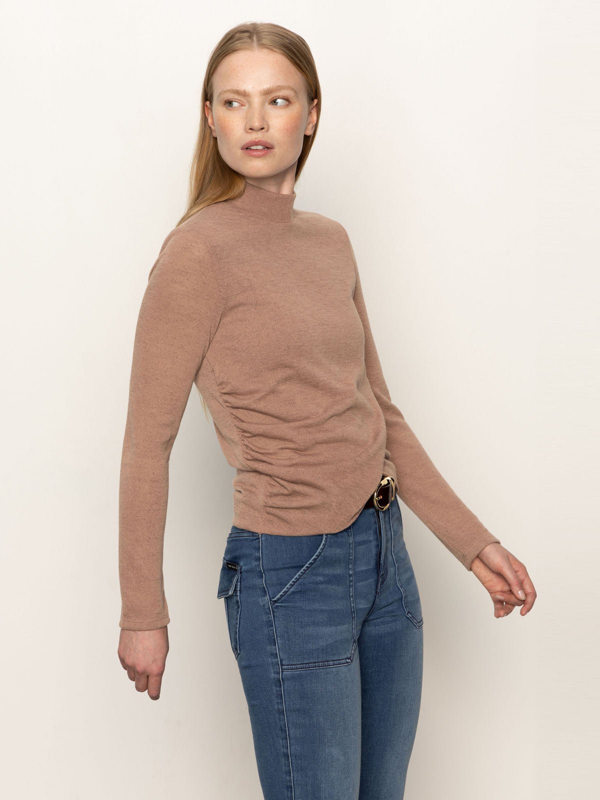 Long Sleeve Draped Mock Neck Top Mocha - Sanctuary Clothing