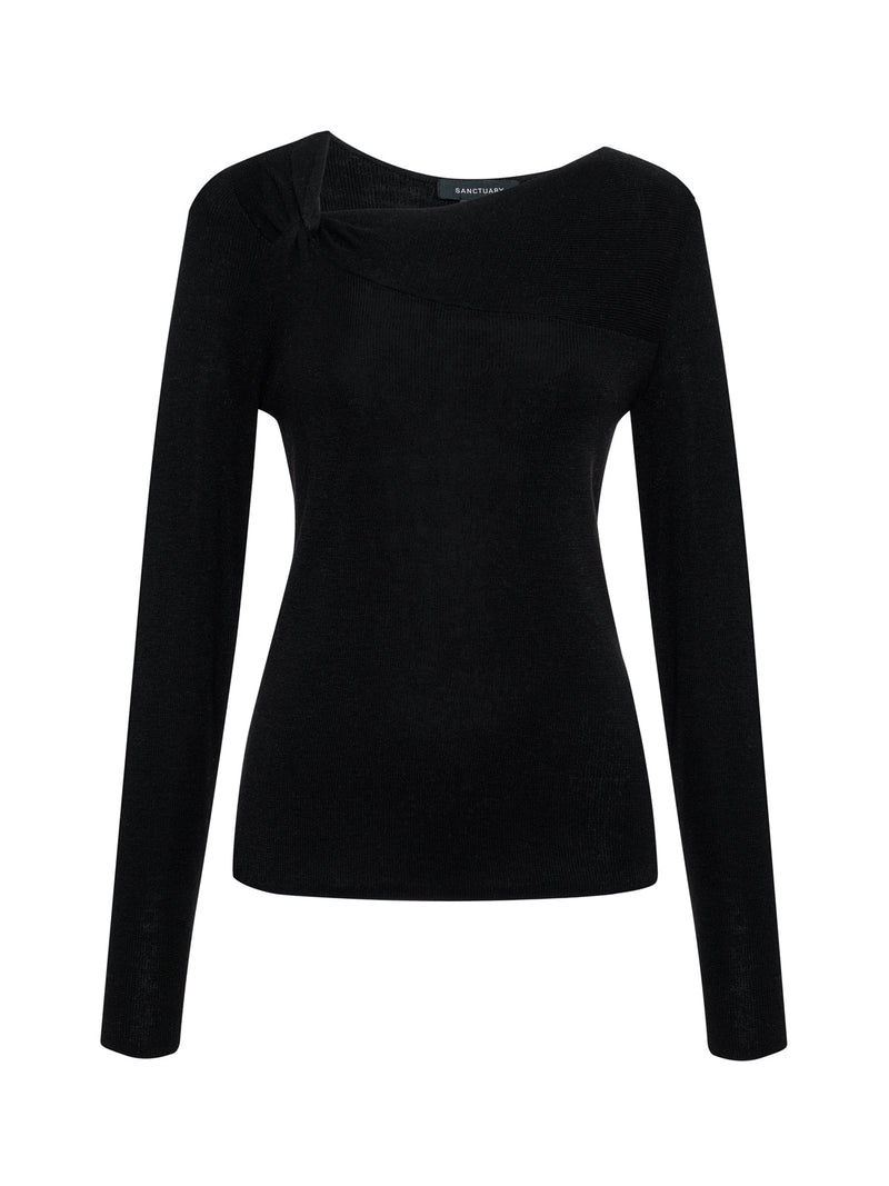 Long Sleeve Shoulder Twist Top Black alt 6