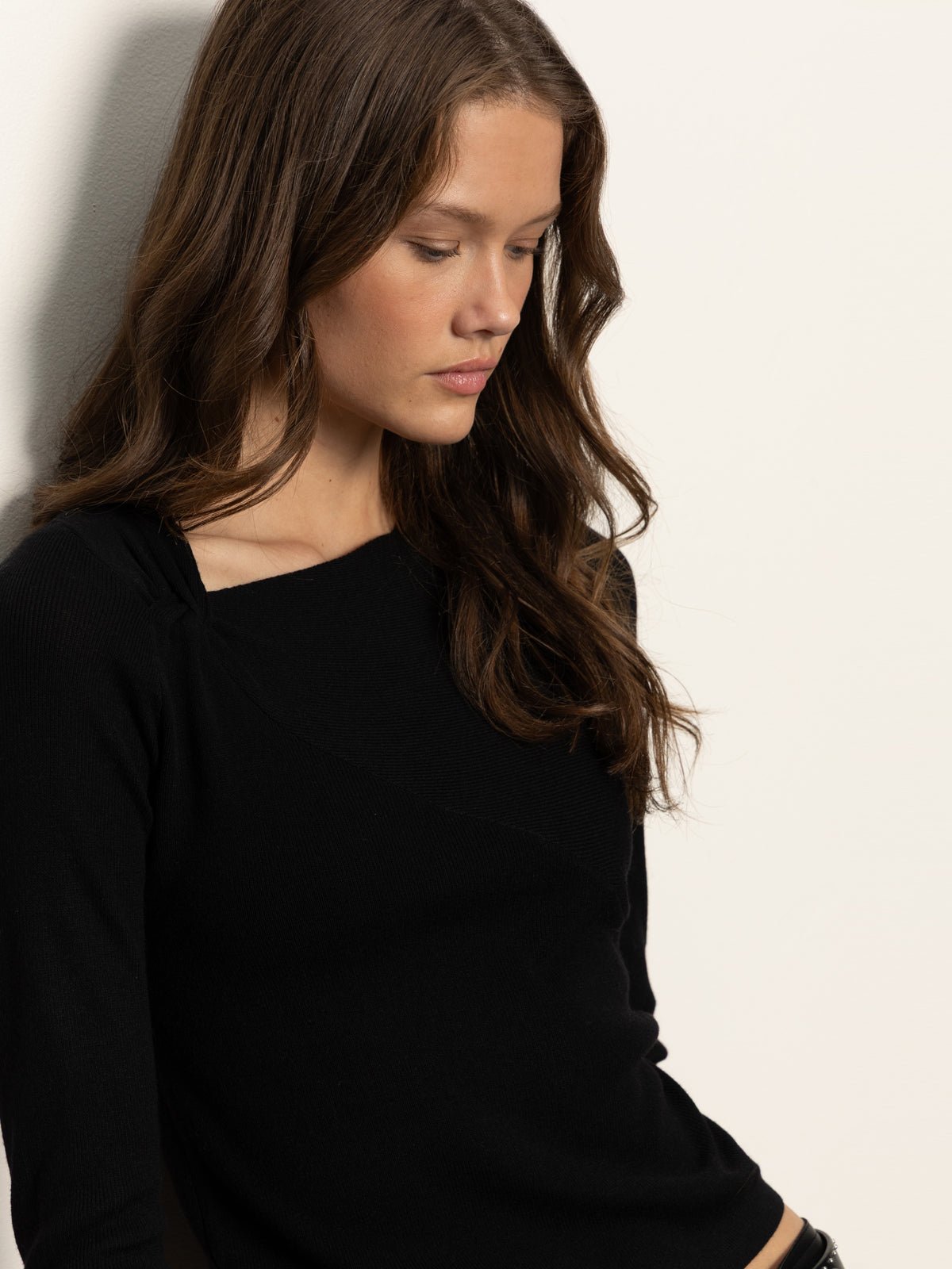 Long Sleeve Shoulder Twist Top Black - Sanctuary Clothing