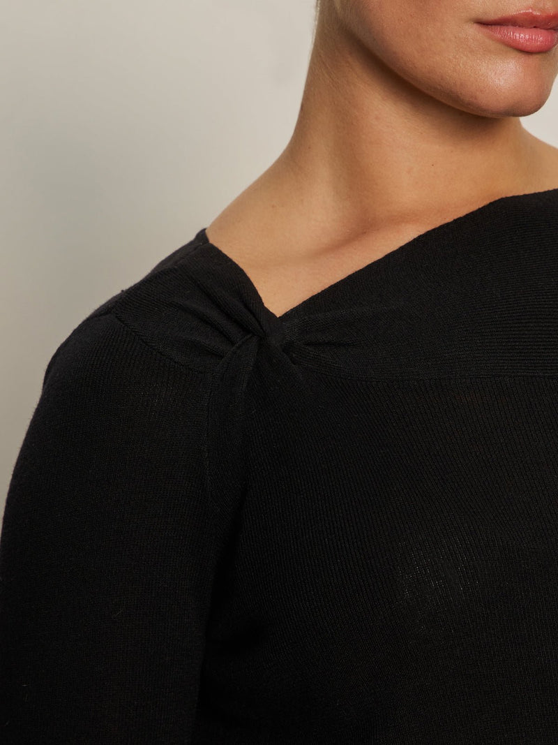 Long Sleeve Shoulder Twist Top Black Extended Sizing alt 4