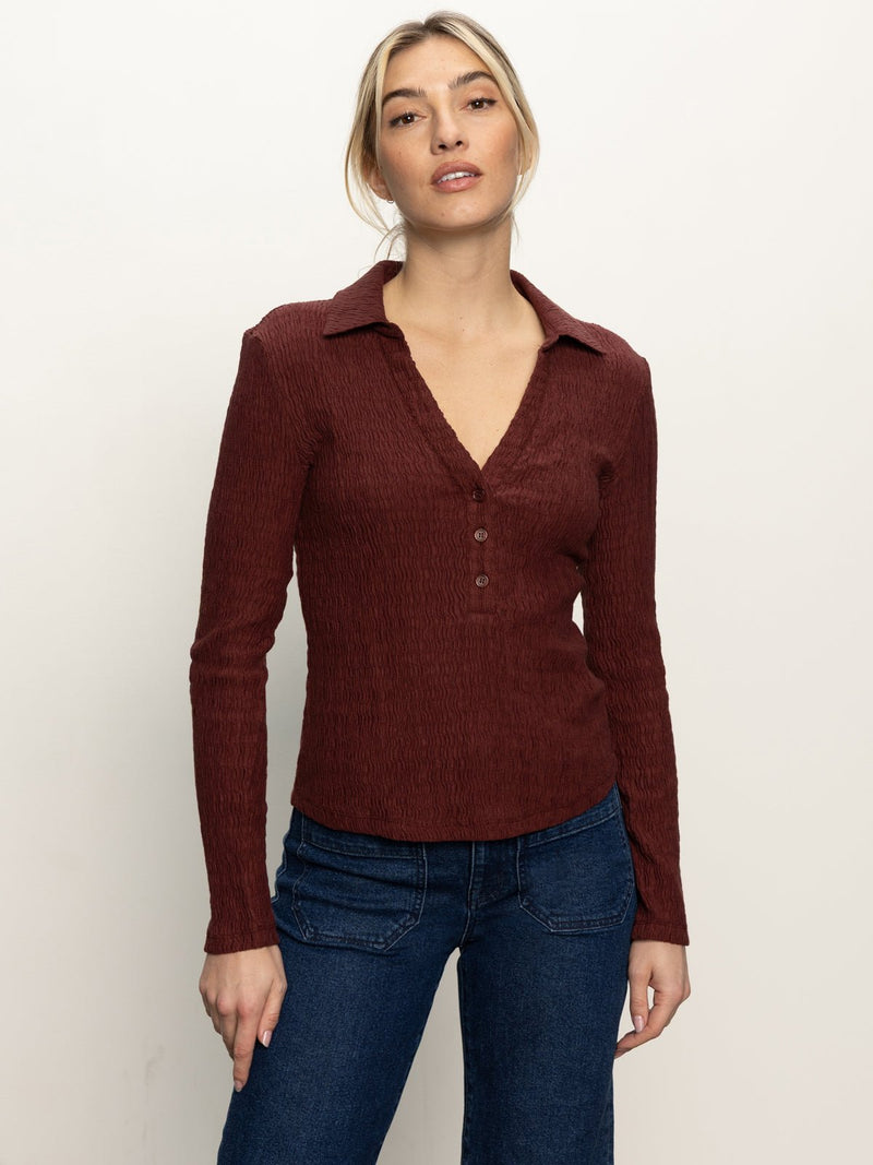 Long Sleeve Textured Top Chicory