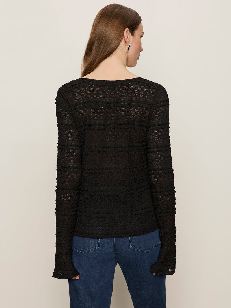 Lovely Lace Button Front Top Black alt 3
