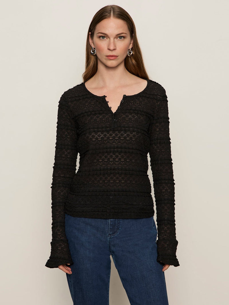Lovely Lace Button Front Top Black alt 1