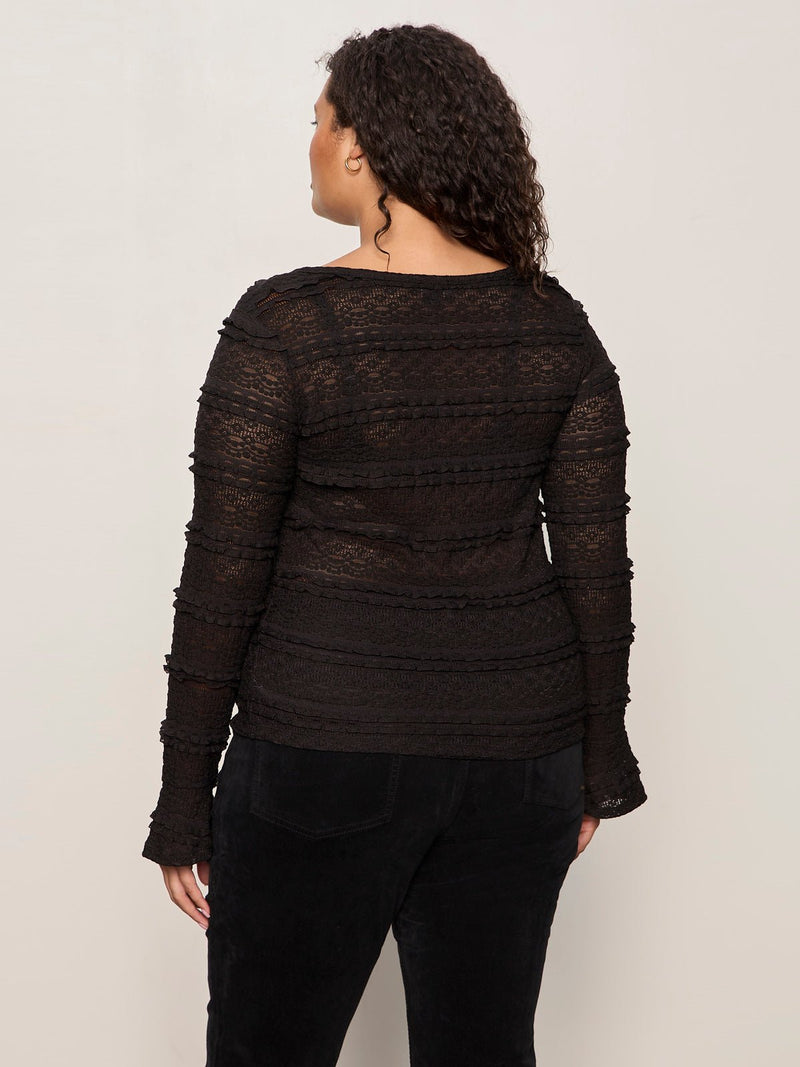 Lovely Lace Button Front Top Black Extended Sizing alt 2
