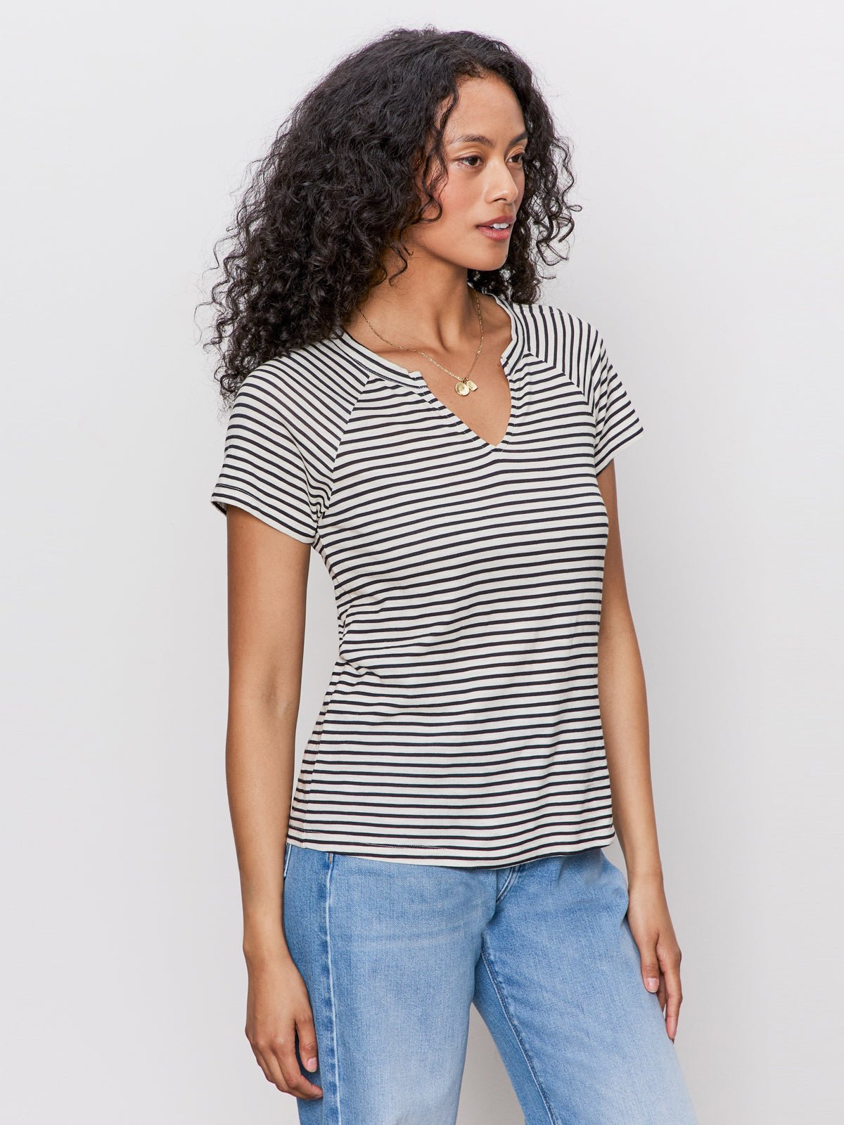 Notch Neck Tee Light Oat/Black Stripe - Sanctuary Clothing