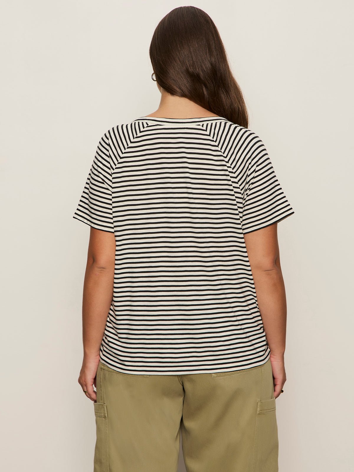 Notch Neck Tee Light Oat/Black Stripe Extended Sizing - Sanctuary Clothing