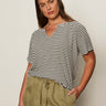 Notch Neck Tee Light Oat/Black Stripe Extended Sizing - Sanctuary Clothing