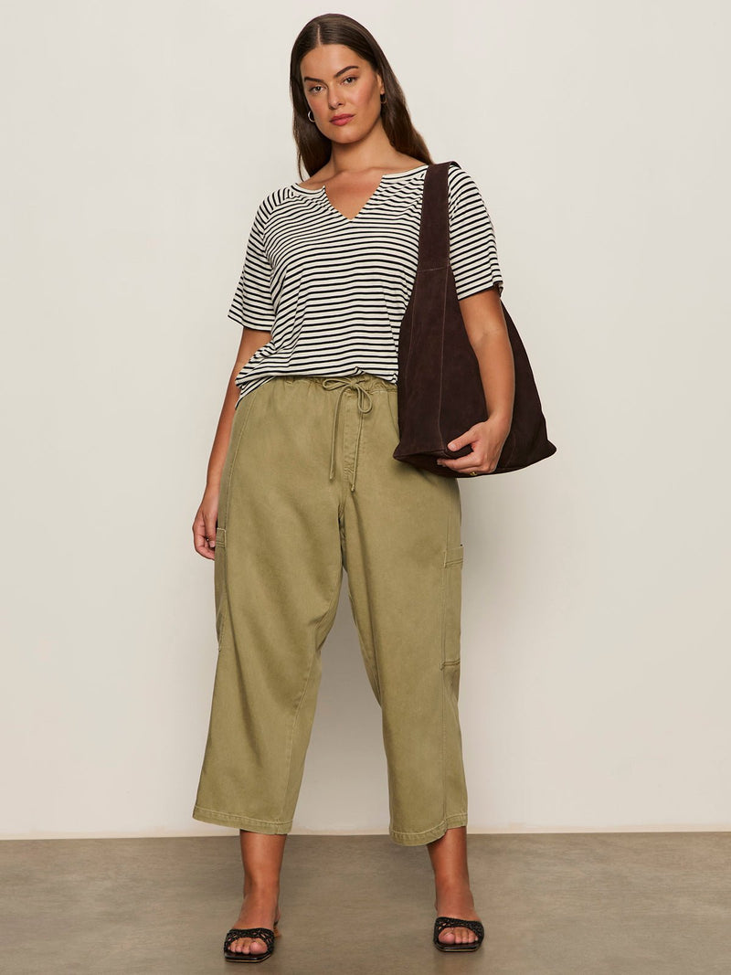 Notch Neck Tee Light Oat/Black Stripe Extended Sizing alt 4