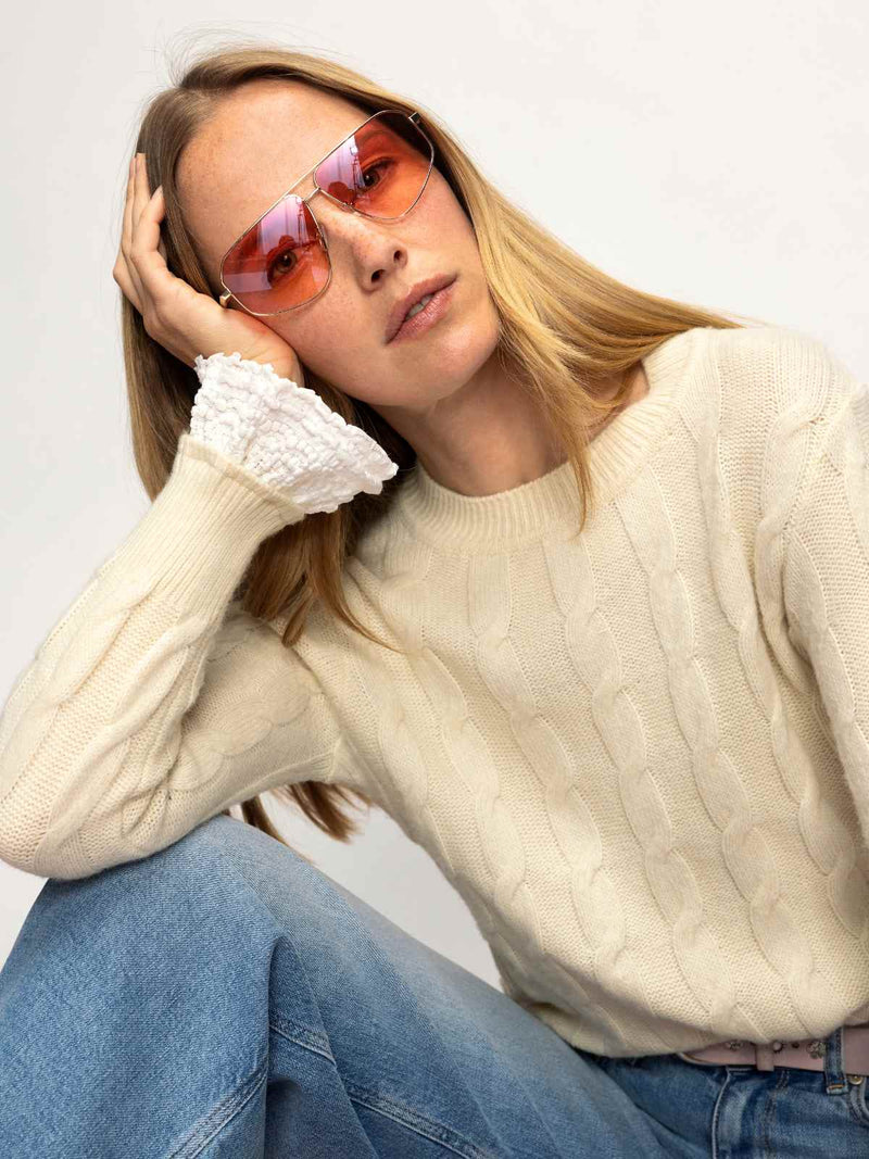 One In A Million Cable Crewneck Sweater Vanilla