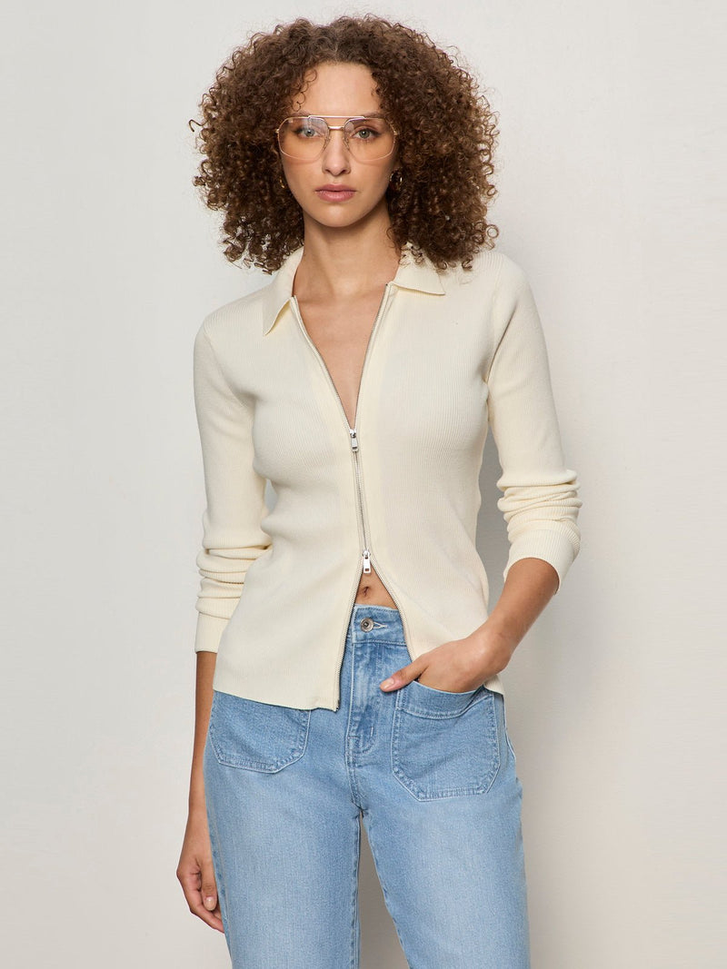 Only Yours Ribbed Zip Sweater Collagen