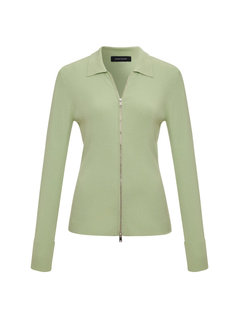 Only Yours Ribbed Zip Sweater Detox Green alt 6