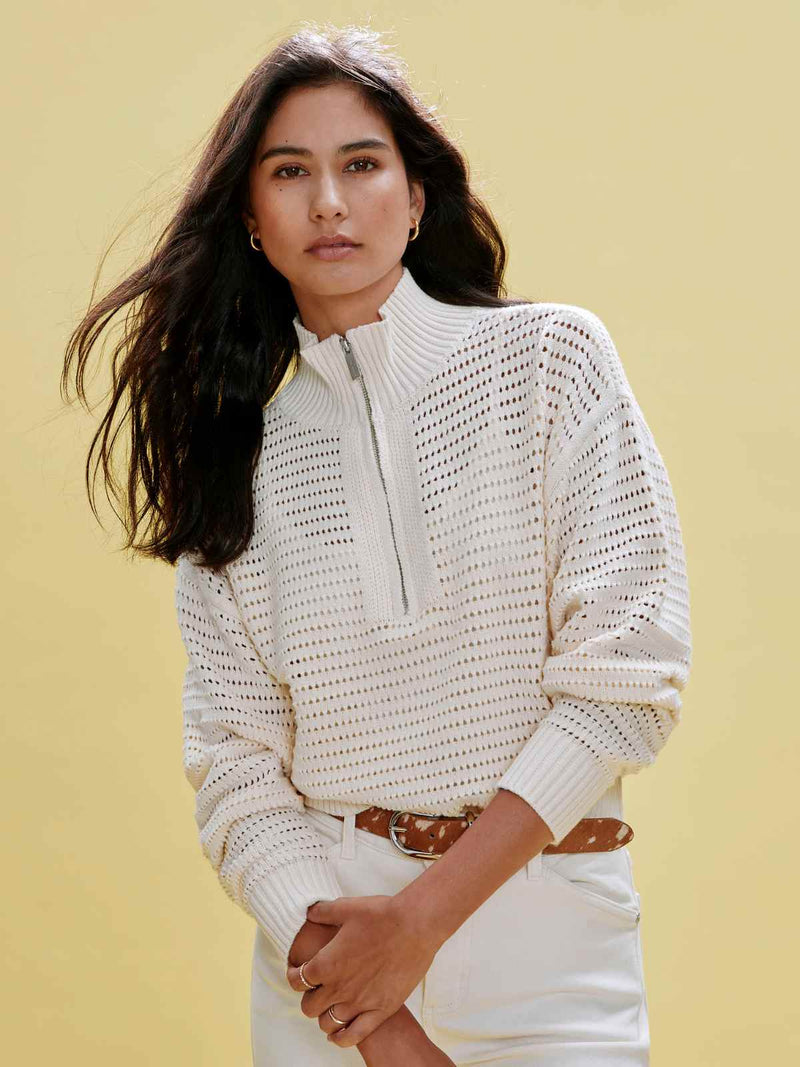 Open Knit 1/2 Zip Sweater Collagen
