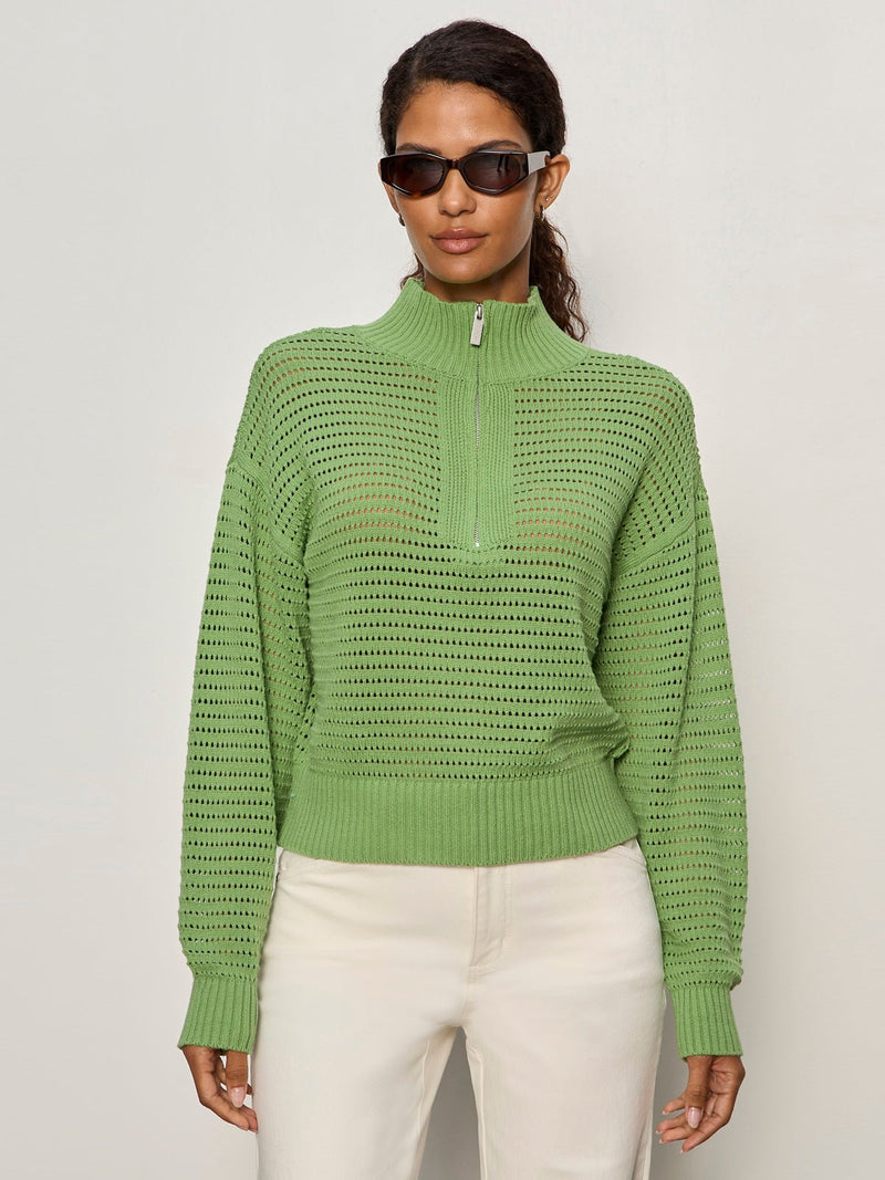 Open Knit 1/2 Zip Sweater Detox Green alt 2
