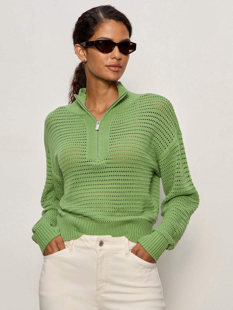Open Knit 1/2 Zip Sweater Detox Green alt 1