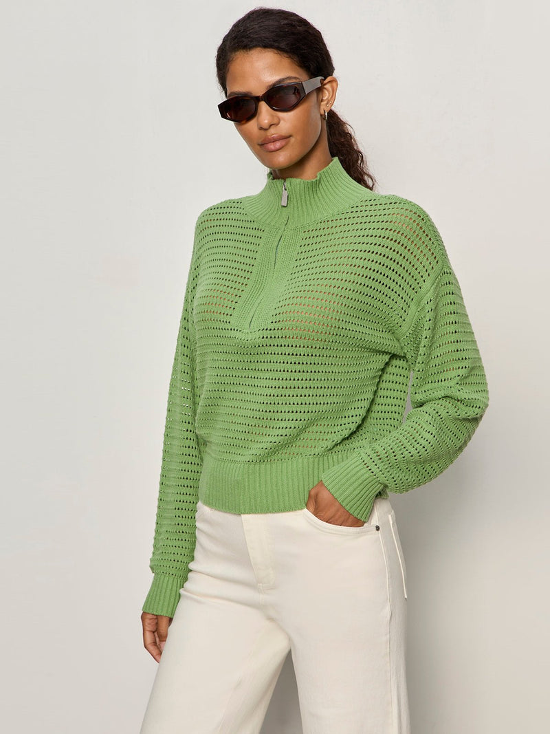 Open Knit 1/2 Zip Sweater Detox Green alt 3